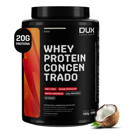 DUX HUMAN HEALTH Whey Protein Concentrado Suplemento 900g Sabor Coco