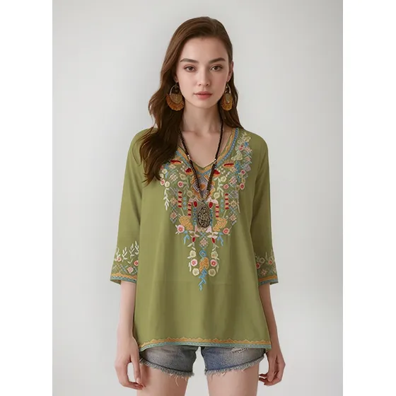 Tops De Muje Mexicana Blusas Bohemia Camisa Bordada Tops