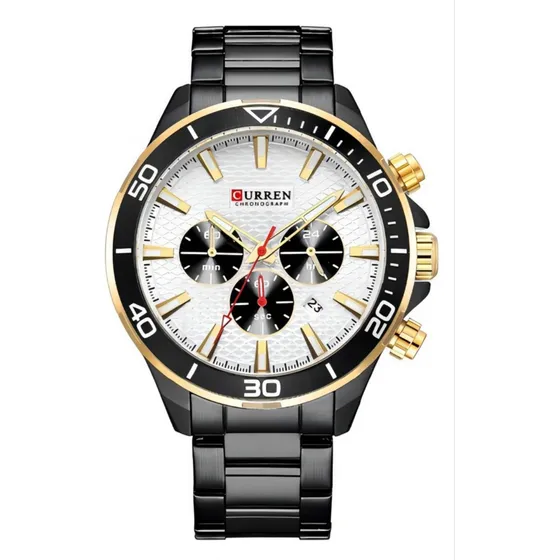 Reloj Cronografo Curren 8309 Hombre Acero Inoxidable Negro Negro Blanco