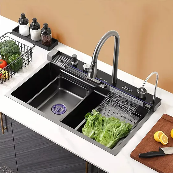 Fregadero Cocina Cascada Tarja Acero Inoxidable Organizador 80*45.22cm Bokoptyr Tres Modos De Chorro De Agua Aplicación De Múltiples Escenarios Accesorios Completos