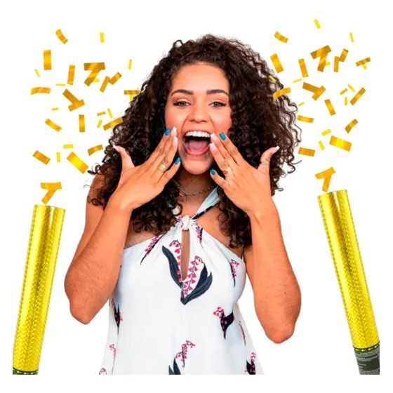 2 Pçs Lança Confete De Estourar Dourado Metalizado Festa