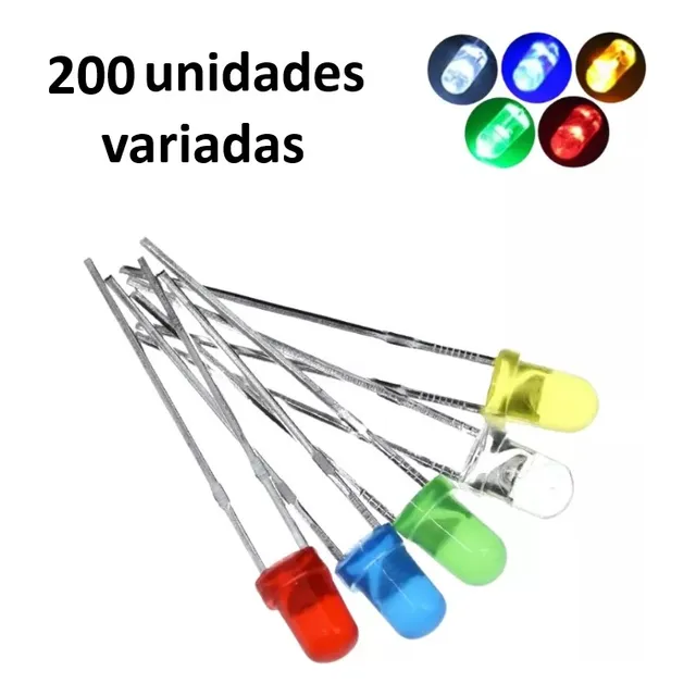 200 Surtido Diodo Led 5mm Verde Azul Blanco Rojo Amarillo