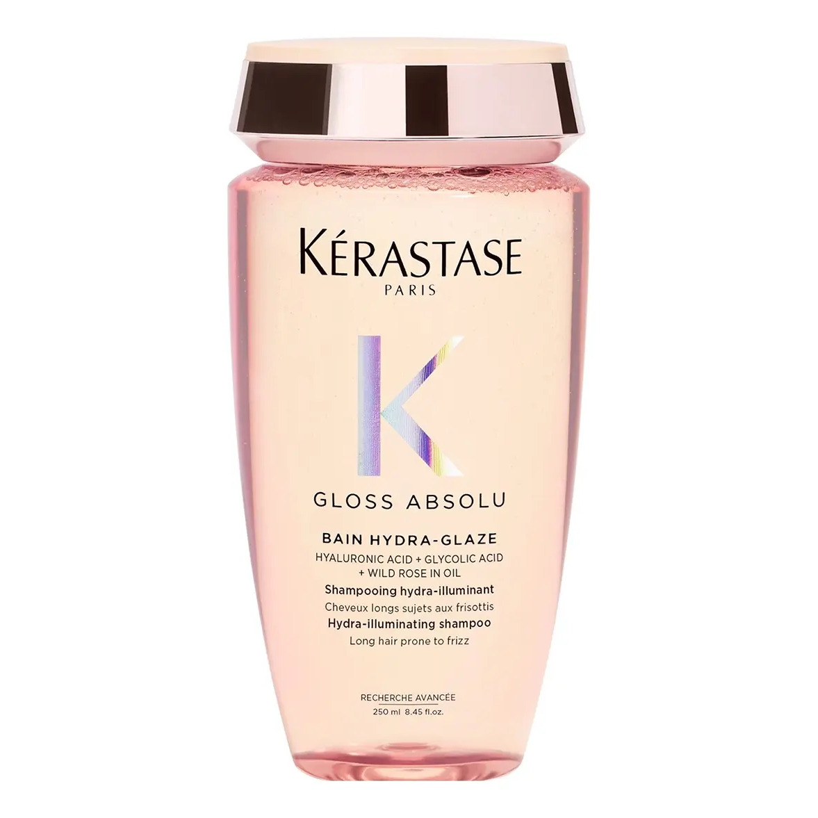 Kérastase, Bain Shampoo, Gloss Absolu, Hydra Glaze, Ação Anti-frizz com Ácido Hialurônico, Ácido Glicólico e Óleo De Rosa Silvestre, Potencializa o Brilho 250ml