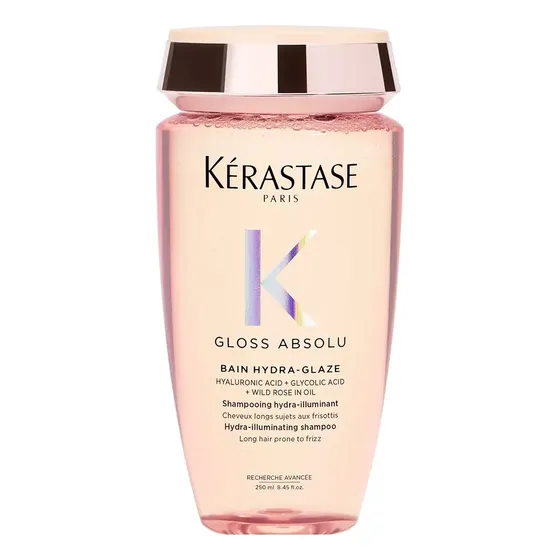 Kérastase, Bain Shampoo, Gloss Absolu, Hydra Glaze, Ação Anti-frizz com Ácido Hialurônico, Ácido Glicólico e Óleo De Rosa Silvestre, Potencializa o Brilho 250ml