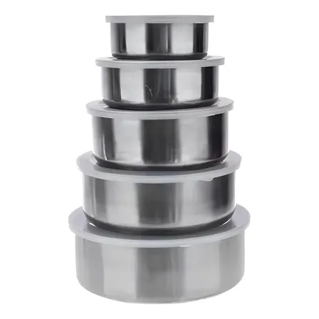 Set 5 Bowls Tapers De Acero Inoxidable Liviano Con Tapa Recipientes Cocina Alimentos Comida Levys Bazar Cocina Metalico