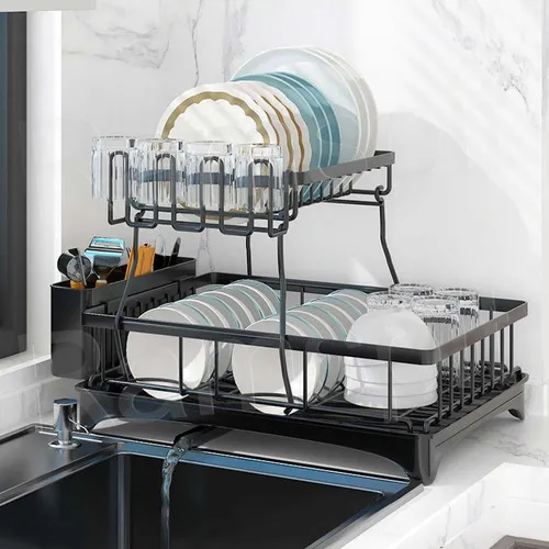 Escurridor Para Trastes Platos Con 360° Drenaje Automático Color Negro