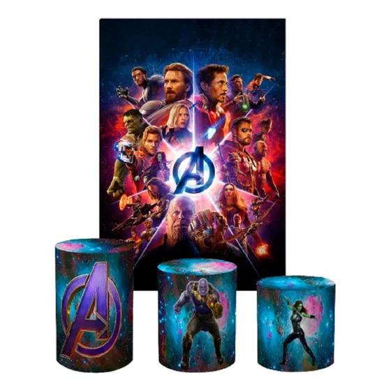 Capas Painel De Festa Retangular+trio Cilindros Herois