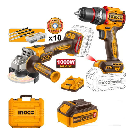 Kit Ingco Atornillador Percutor + Amoladora 20v + Ckli20273