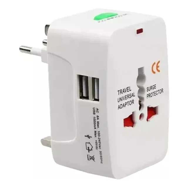 Adaptador Universal De Corriente Viajes + Cargador 2 Usb