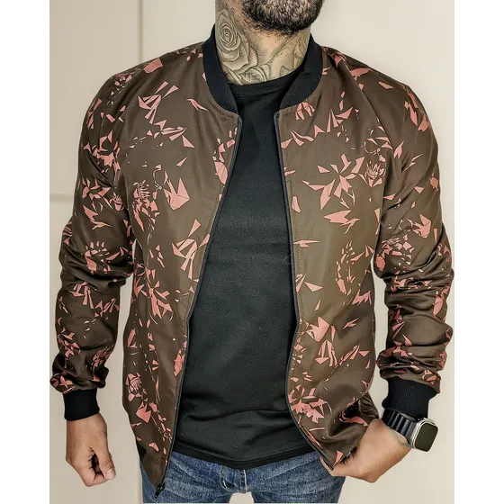 Campera Jacket Tipo Bomber Marron Estampado 