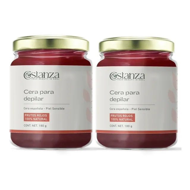 Cera para depilar Costanza tipo española zona de depilación facial corporal 2 frascos de 180g sabor frutos rojos sin uso de bandas