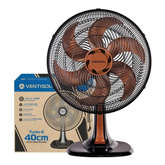 Ventilador Osc Mesa Turbo 6p 40cm Bronze Premium Cor Da Estrutura Preto Ventisol Ventilador Osc Mesa Turbo 6p 40cm Bronze Premium Cor Da Estrutura Preto Ventisol