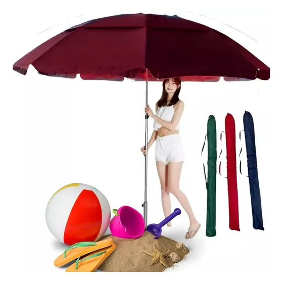 Sombrilla De Playa Gigante Ideal Family Beach Para Verano 2024, 2.40 Colores, Borde Rojo Liso