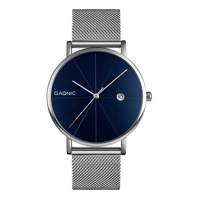 Reloj Pulsera Analogico Gadnic Urbano Minimalista Sumergible Malla Plateado Bisel Plateado Fondo Azul oscuro