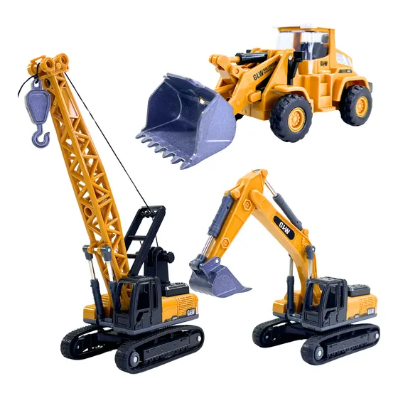 Miniatura Trator Escaveira E Guindaste Modelo Premium