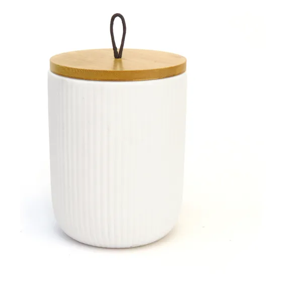 Potiche Hermético Bomboniere Com Tampa De Bambu Branco 13cm