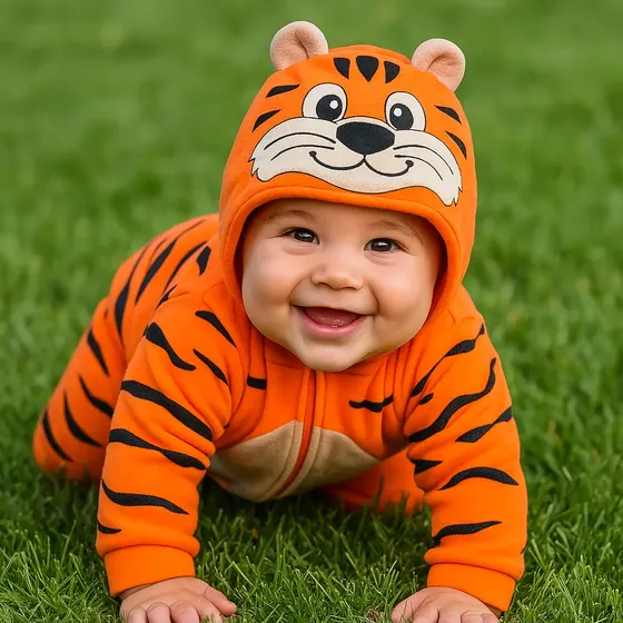 Macacão Bebê Plush Capuz Tigre Orelhas Fantasia Menino Roupa