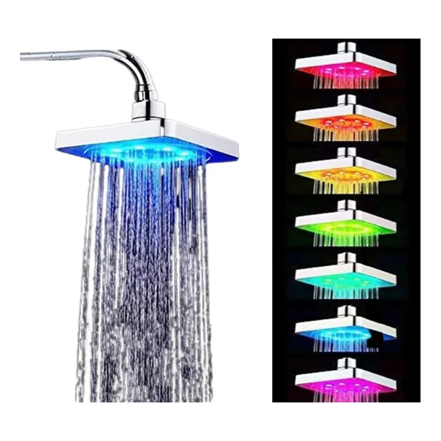 Regadera Cabezal De Ducha Cuadrado Rgb Color Led 7 Colores