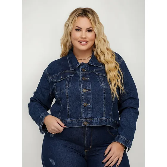 Jaqueta Feminina Jeans Curta Plus Size Casaquinho Jeans