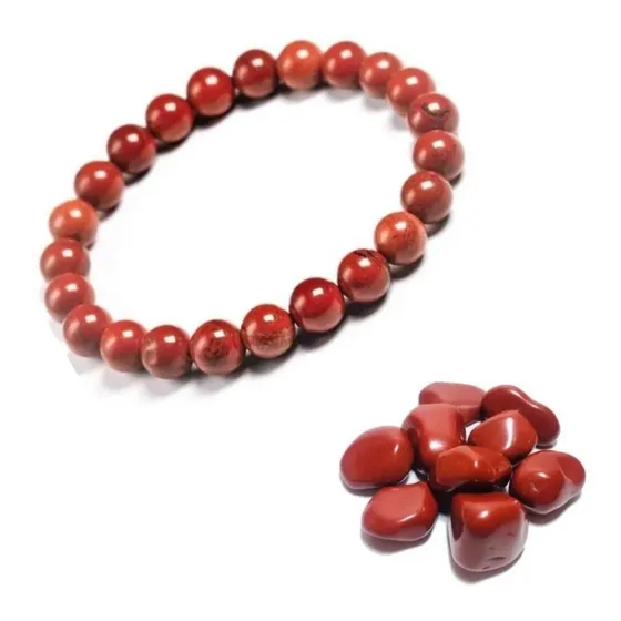 Pulseira Jaspe Vermelha Cristal Da Energia Pedra Natural Comprimento 19 " Cor Terracota Diâmetro 6