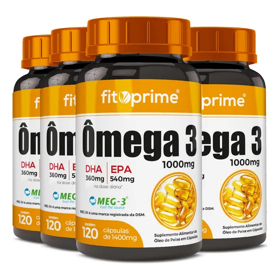 Kit 4 Ômega 3 Óleo De Peixe 1000mg Com Selo Meg-3® 120 Cáps
