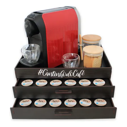 Mondobox Bandeja Porta Capsula 3 Corações Cantinho Do Café 2 Gavetas Cor Marrom Tabaco