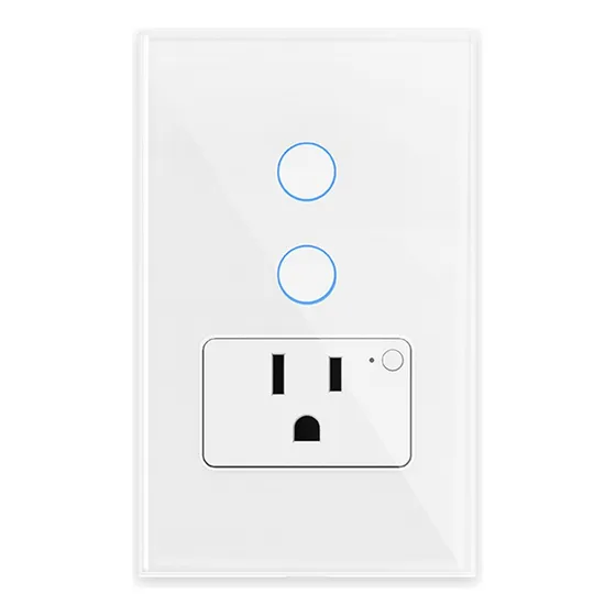 Interruptor De Pared Inteligente Wifi 2botón Táctil+1enchufe