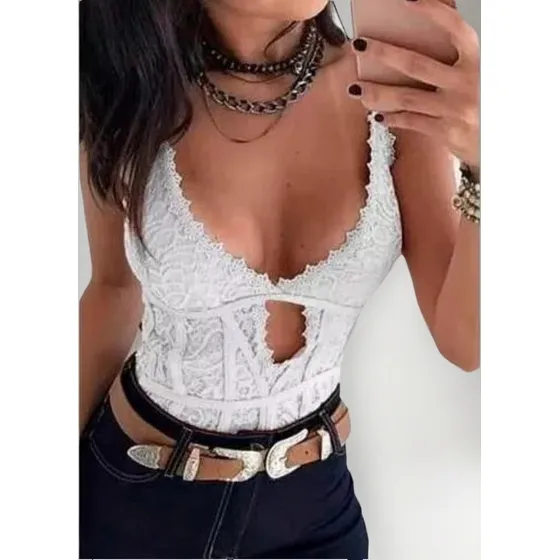 Body Renda Rendado Espartilho Alcinha Decote V Modelador
