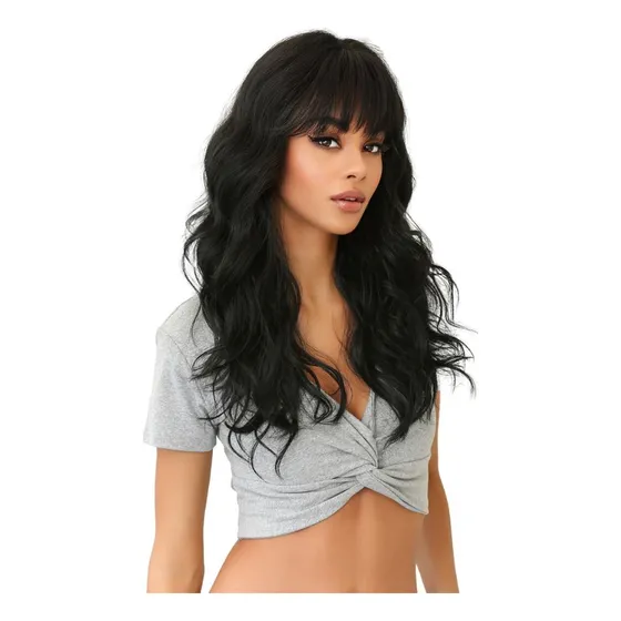 Peruca Lace Wig Cabelo Fibra Organica Ondulada Com franja Reta Rass Hair