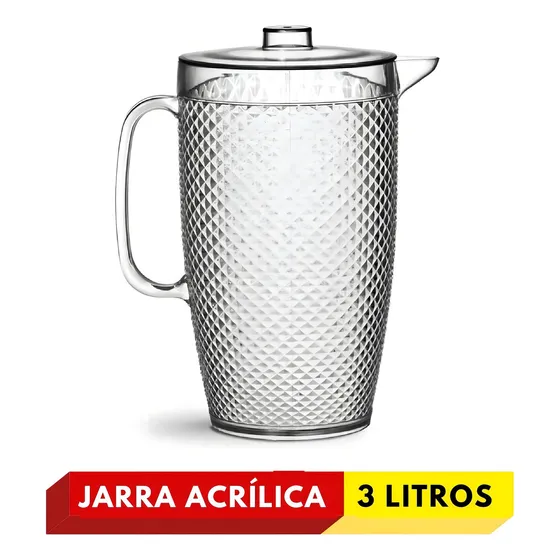 Jarra De Acrilico Para Agua Ou Suco Crystal Niquelart 3l