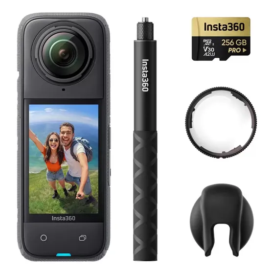 Cámara Acción Insta360 X4 Explorer Bundle + Stick+256gb+cap Color Gris Oscuro