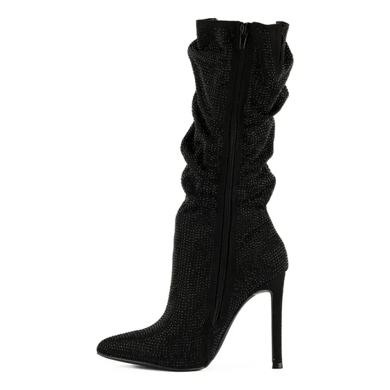 Bota Alta Moda Brillo Tacón 11cm De Mujer Walki Lorena