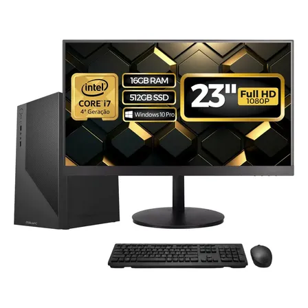Computador Completo Top Intel Core i7 4770, 16GB RAM, SSD 512GB, Bivolt, Preto, Windows 10 Pro, Monitor 23" Full HD - BluePC CD2E-0135TO
