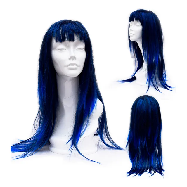 Peluca Larga Lacio Negro Con Mechas Verde Na 10575
