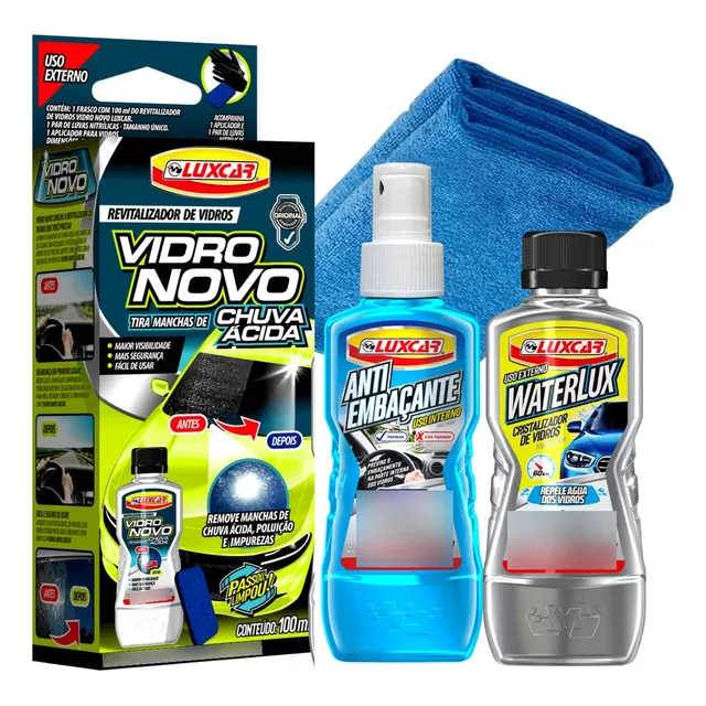 Limpa Vidro Chuva Acida + Cristalizador + Antiembaçante
