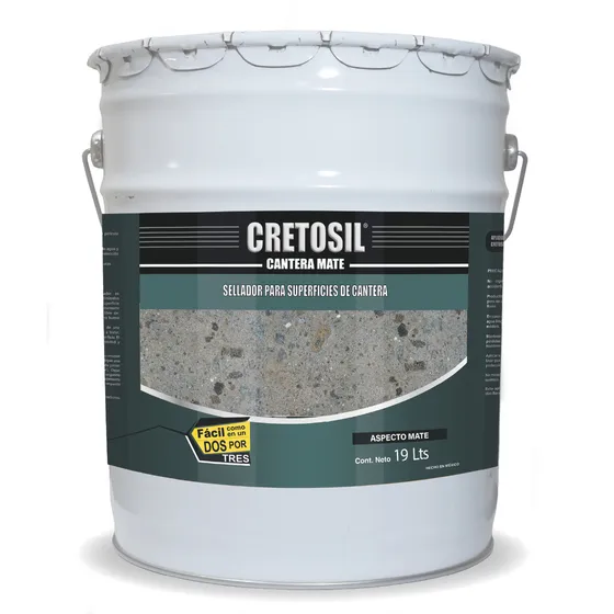 Cretosil Sellador / Barniz Apariencia Mojado ( Wet-look ) Aspecto Mate. Para Concreto, Cantera, Barro, Ladrillo, Piedras, Yeso, Adoquin, Terracota Y Más. 100% Acrílico. 19 Lts. Color Transparente