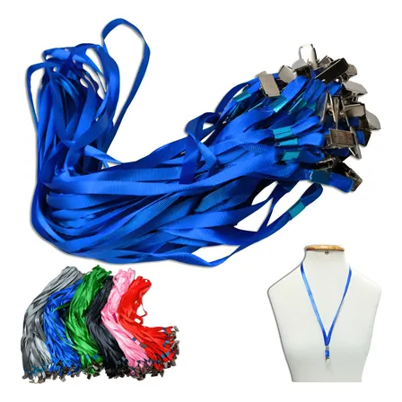 100 Cordões Porta Crachá Garra Jacaré Suporte Cordão Nylon