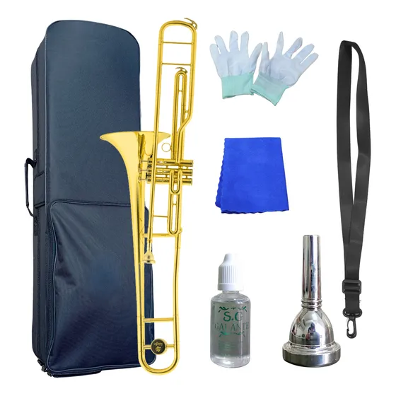 Trombone De Três Pisto Longo Em Bb Laqueado Profissional 