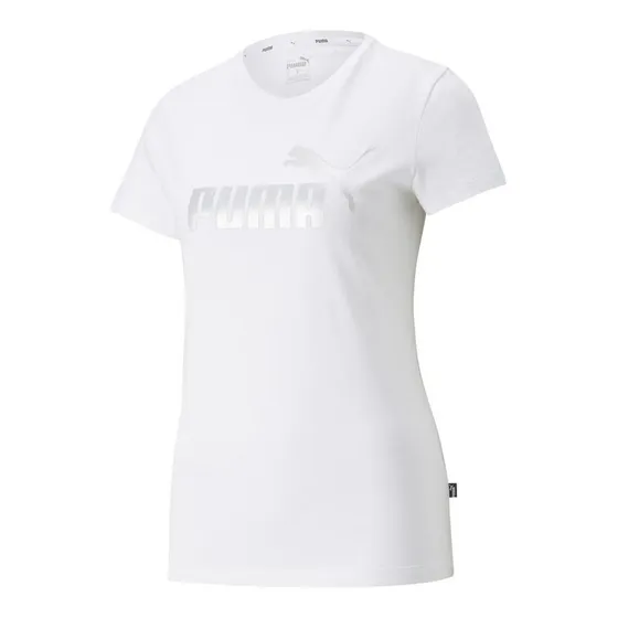 Polera Algodon Puma Ess+ Metallic Logo Tee Blanco Mujer