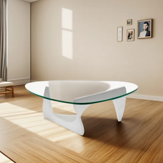 Mesa Baja Noguchi De Madera Con Vidrio 10 Mm Tamaño Original