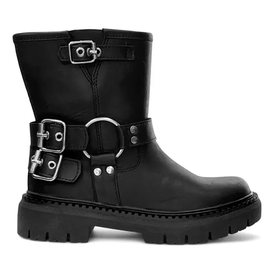 Botas Cortas Plataforma Hebilla Cuero Mujer Cuero Cherie 301