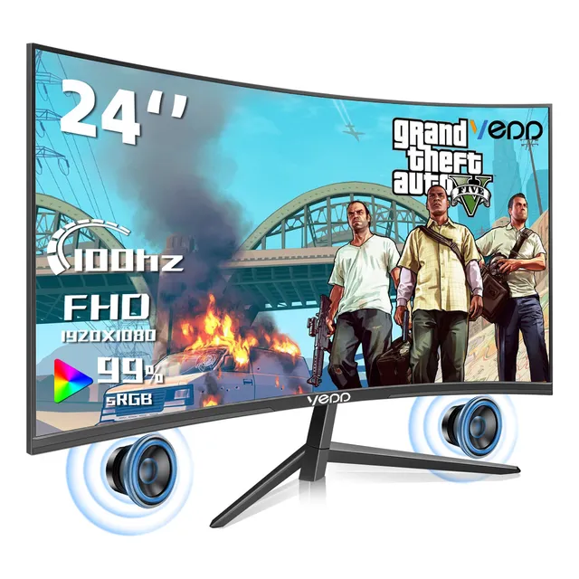 Vedd Monitor Curvo Gamer 24 Pantalla 100hz Fhd Hdmi 1ms Fhd Hdmi Freesync Monitor Gamer Curvo Led Negro 127v