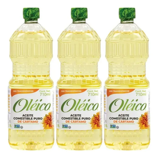 3 Pzas Aceite Comestible Oléico Puro De Cártamo 710 Ml C/u