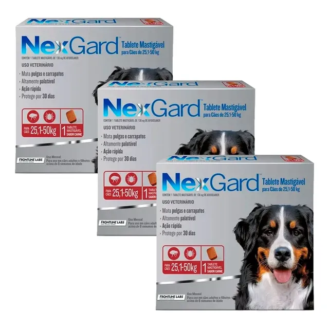Kit Nexgard de control de pulgas y garrapatas para perros de 25 a 50 kg, 3 unidades