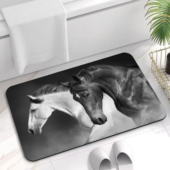 Alfombra Baño Diatomea Diseño Tierra Caballo Corriendo Negro