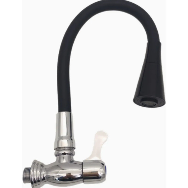 Torneira De Parede Cozinha Bica Flexível Preta Cromada Abs Torneira De Parede Cozinha Bica Flexível Preta Cromada Abs