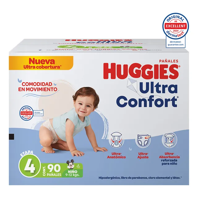 Pañales Huggies Ultraconfort Etapa 4 Niño 90 Piezas