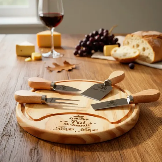 Kit Tabua Queijos Frios 4 Talheres Personalizada Nome Logo