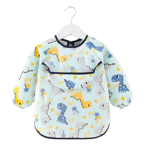 Delantal Babero Manga Larga Impermeable Para Niños Rosa Color Verde claro Animales Talla 90