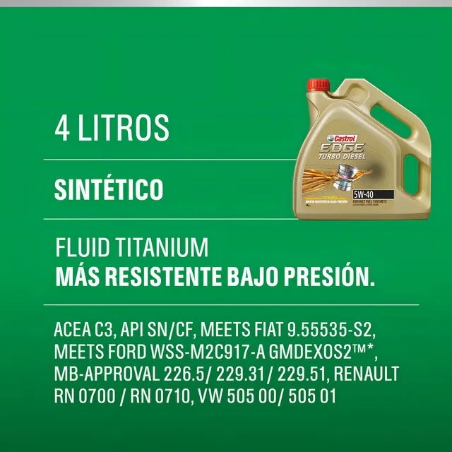 Aceite Castrol Edge Turbo Diesel 5w 40 Auto Lub Sintetico 4l Edge A3/B4